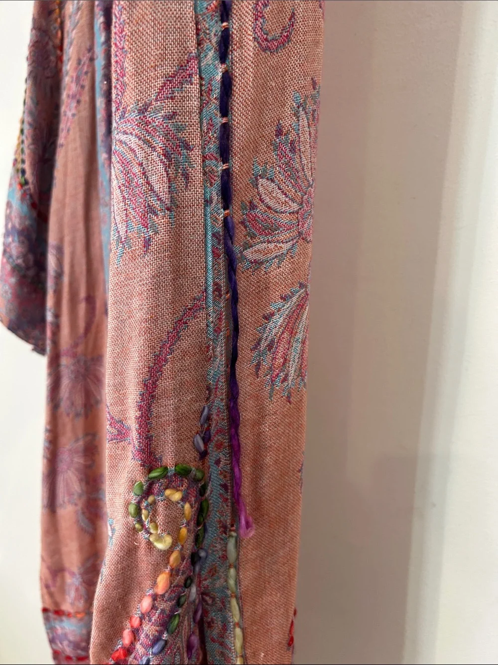 RAJ Boho Lavender & Peach Floral Embroidered Kimono duster rayon one size - Picture 7 of 13